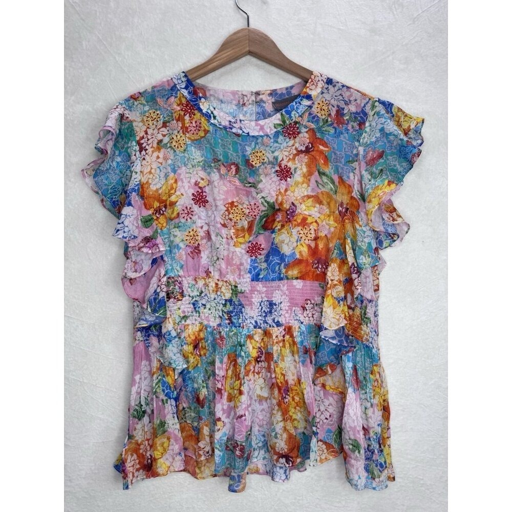 Bhanuni by Jyoti Women's Embroidered Beaded Sheer Top Size XL - Picture 2 of 13